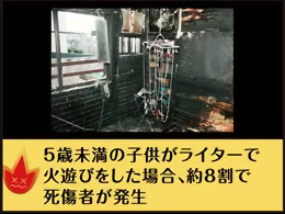 （1) 5歳未満の子供がライターで火遊びをした場合、約8割で死傷者が発生