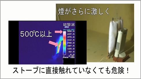 使用中の電気ストーブの危険