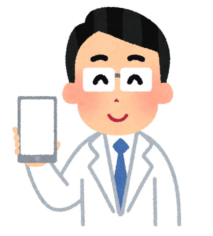 スマホを持つ説明者